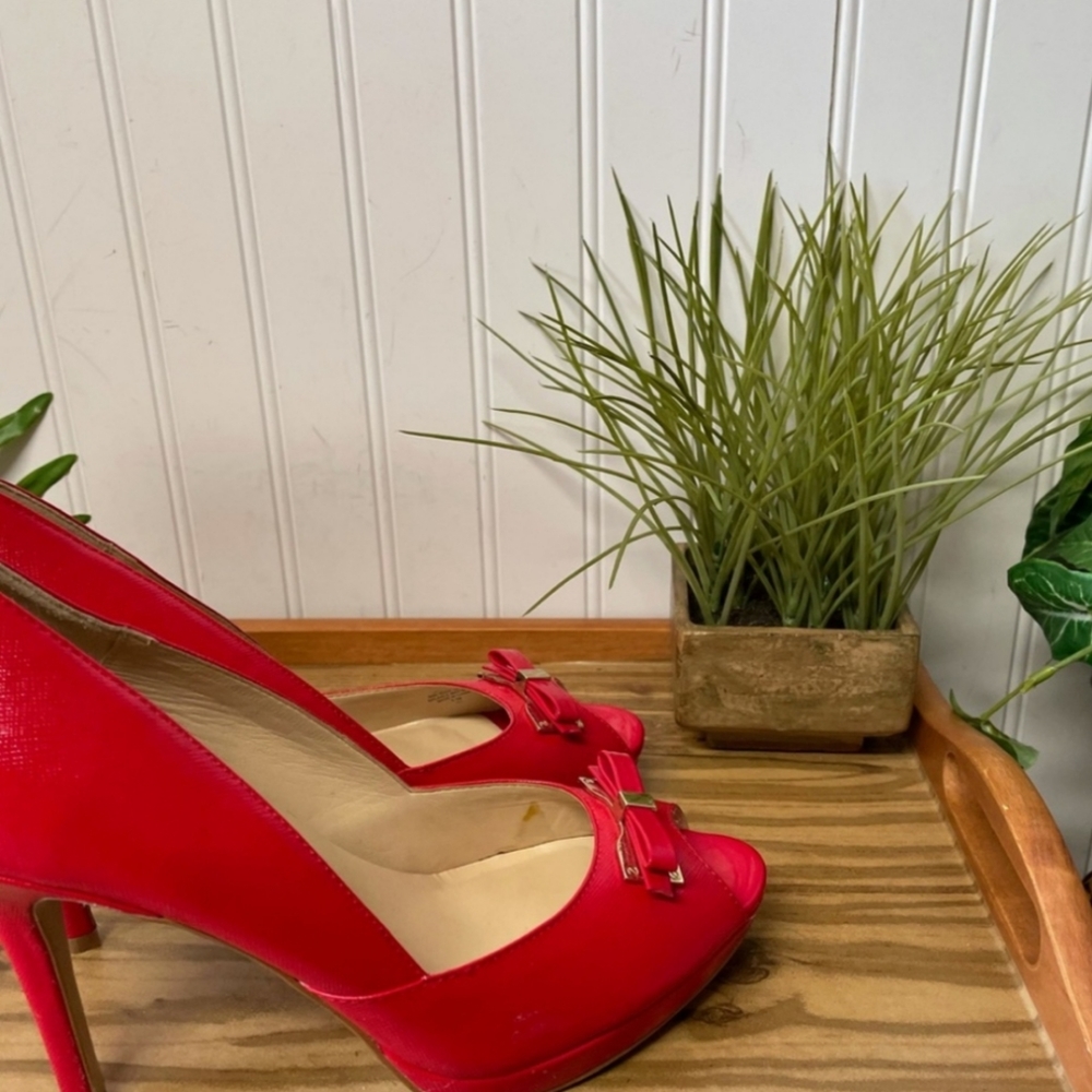 Marc Fisher Red Marsha Peep Toe Heels 8.5M - Picture 5 of 12